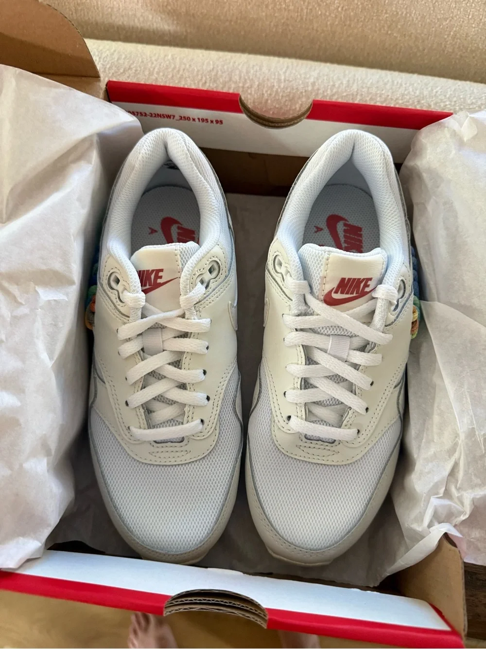 Nike Air Max 1 SE GS 3Y White Multi Color Embroidered FN4782-100 NEW